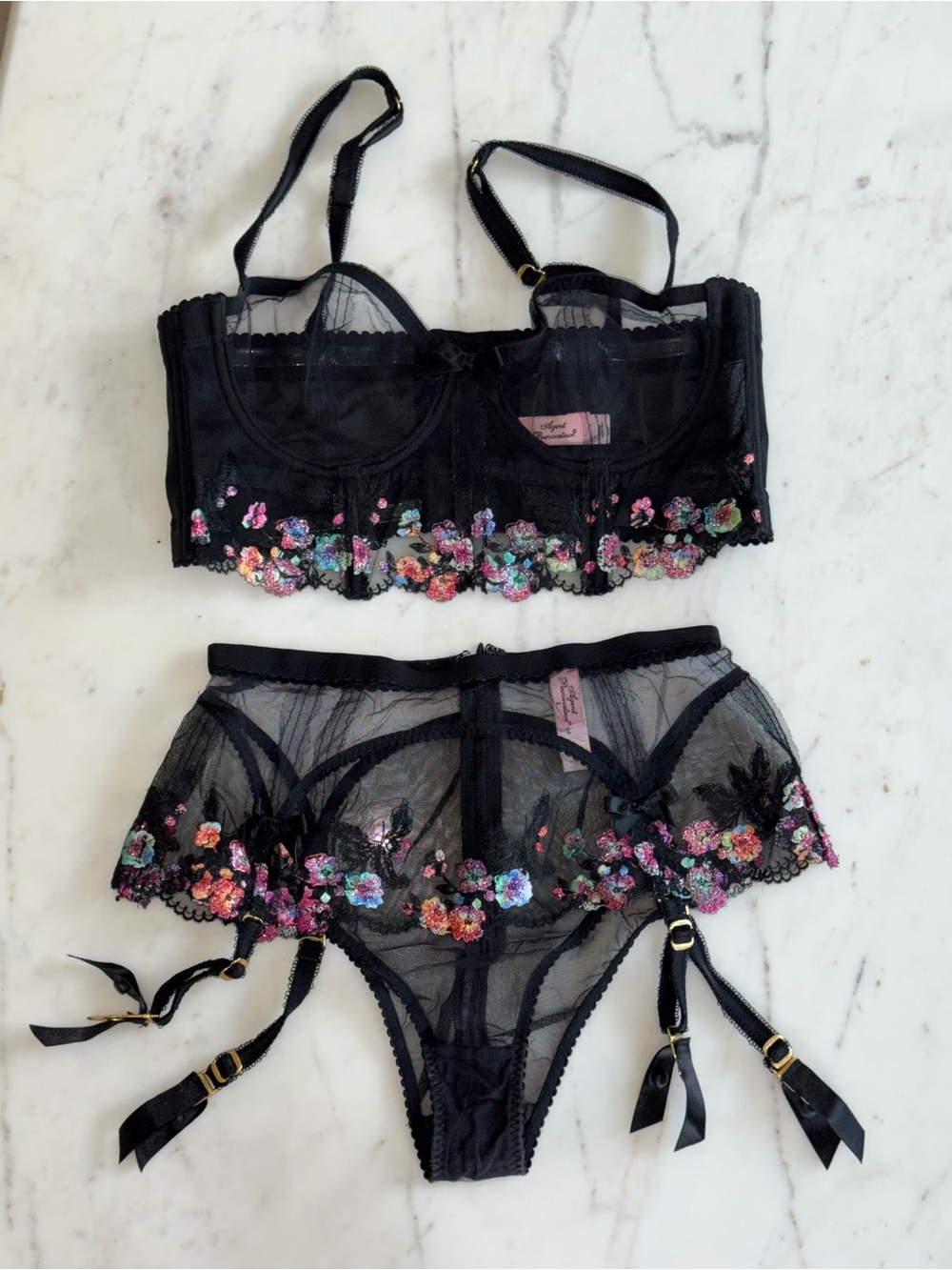 Agent Provocateur Embroidered Lingerie Set - Size 2 & 34B
